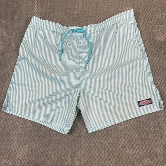 Vineyard Vines Other - Vineyard Vines Mens XL Blue White Striped Swim Trunks Marlin Pocket Board Shorts
